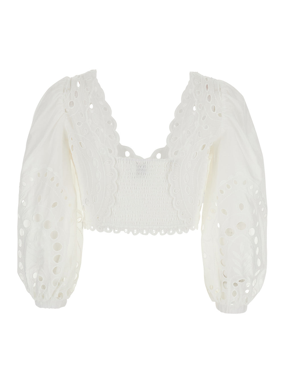 Charo Ruiz Women 'Luna' White Top With Deep Neckline And Intricate Embroidery In Cotton Blend For Women CHARO RUIZ