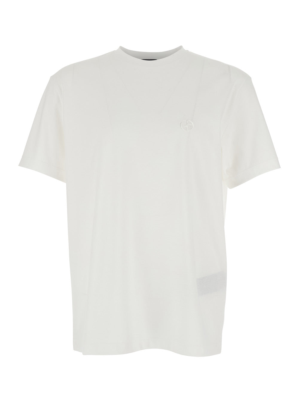 Giorgio Armani Men White T-Shirt With Embroidered Logo On The Front In Cotton Man GIORGIO ARMANI