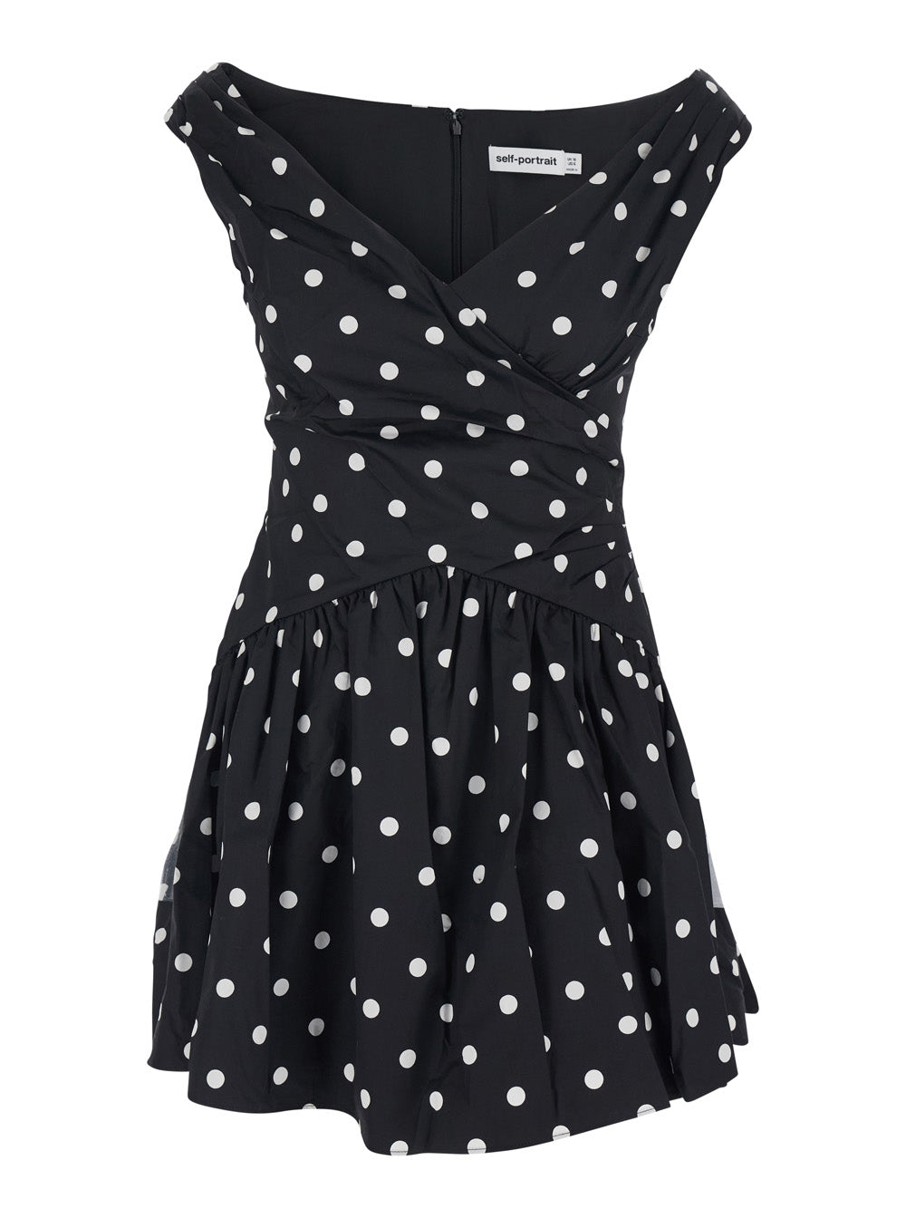 Self-Portrait Women Dress 'Rs26209' Black With Flared Skirt And All-Over Polka Dot Motif In Cotton For Women