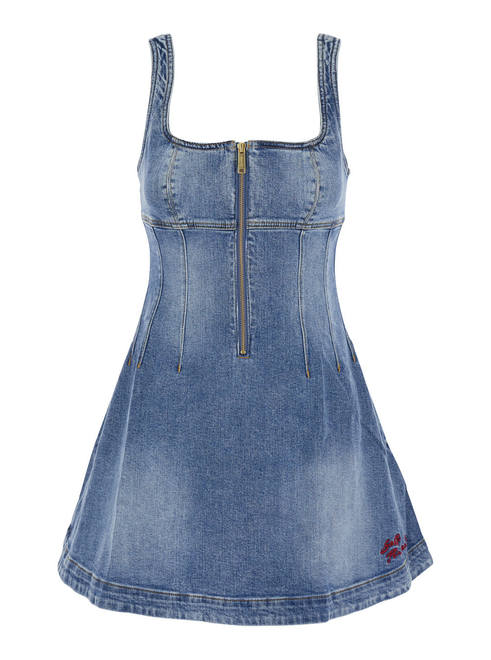 Self-Portrait Women Dress With Front Zip Closure And Embroidered Logo In Blue Denim For Women SELF-PORTRAIT