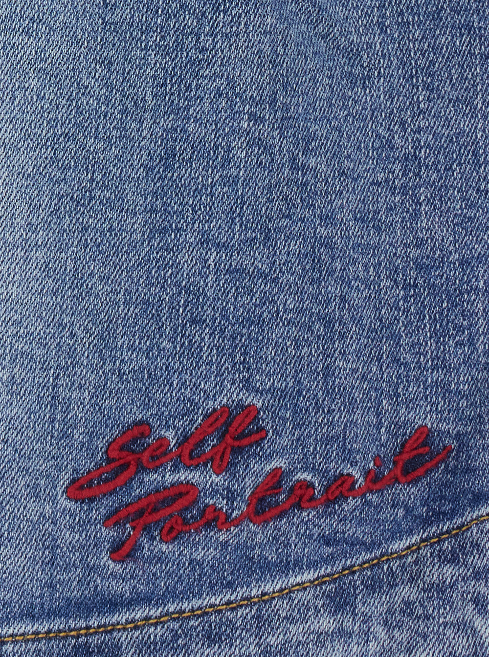 Self-Portrait Women Dress With Front Zip Closure And Embroidered Logo In Blue Denim For Women SELF-PORTRAIT