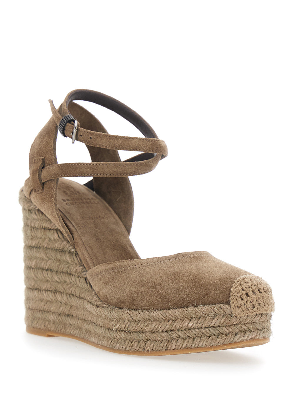 Brunello Cucinelli Women Brown Wedges With Ankle Strap And Round Toe In Suede Woman BRUNELLO CUCINELLI