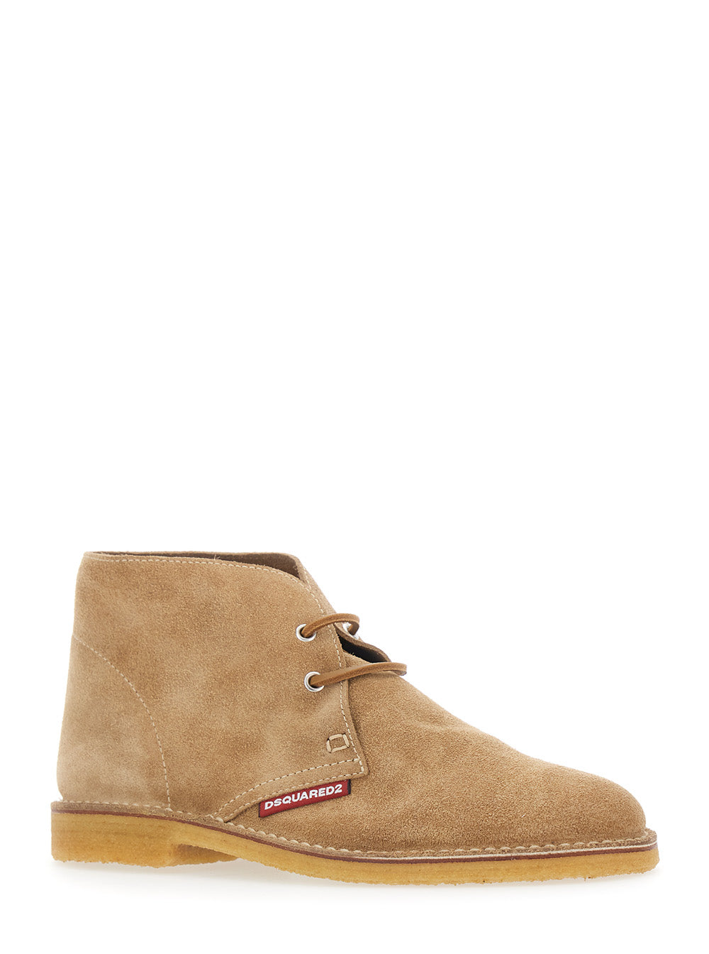 Dsquared2 Men Beige Laced-Up Shoes With Logo Patch On The Side In Suede Man DSQUARED2