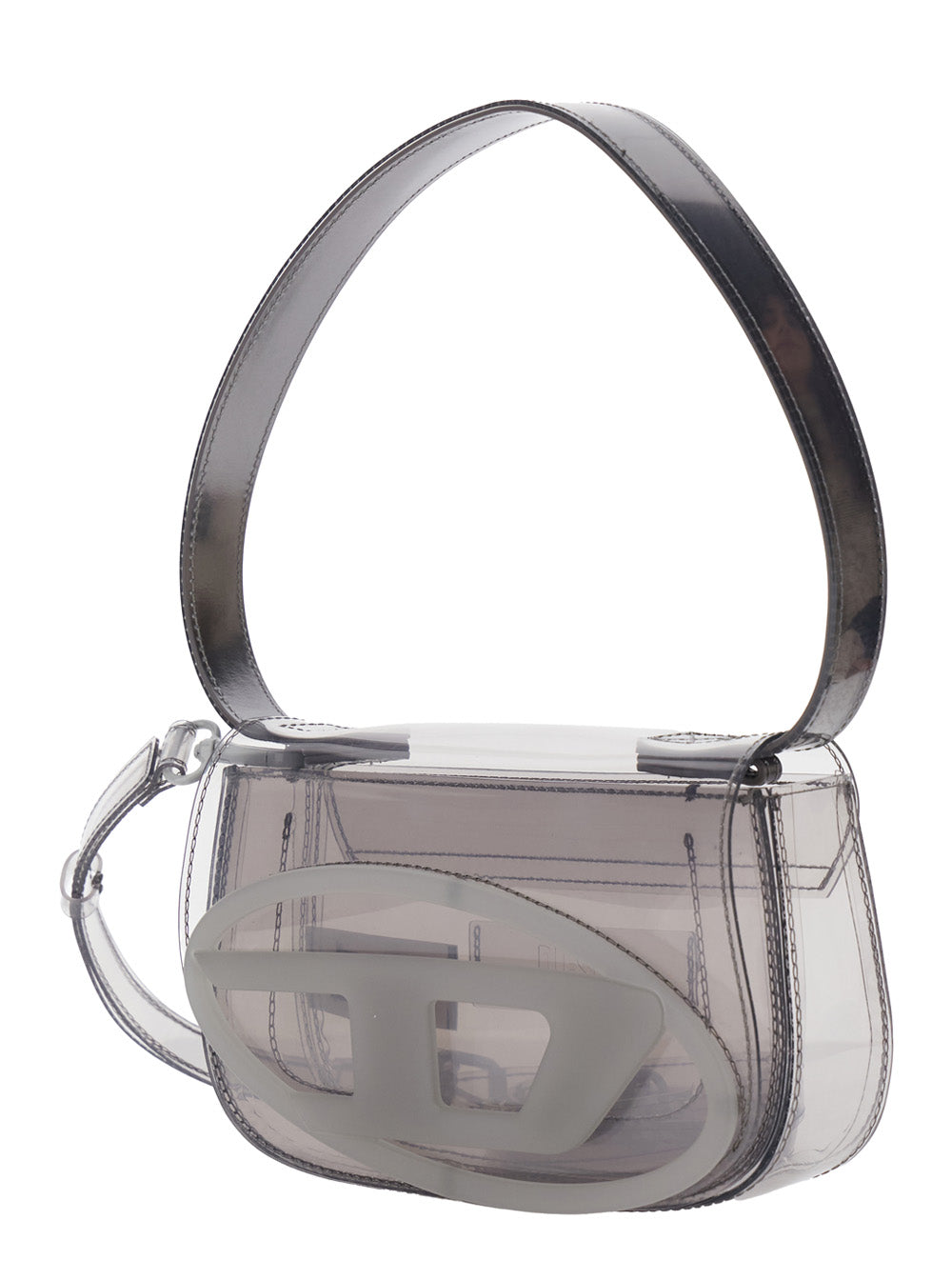 Diesel Women '1Dr' Grey Crossbody Bag With Oval D Patch And Semi-Transparent Design In Fabric Woman DIESEL