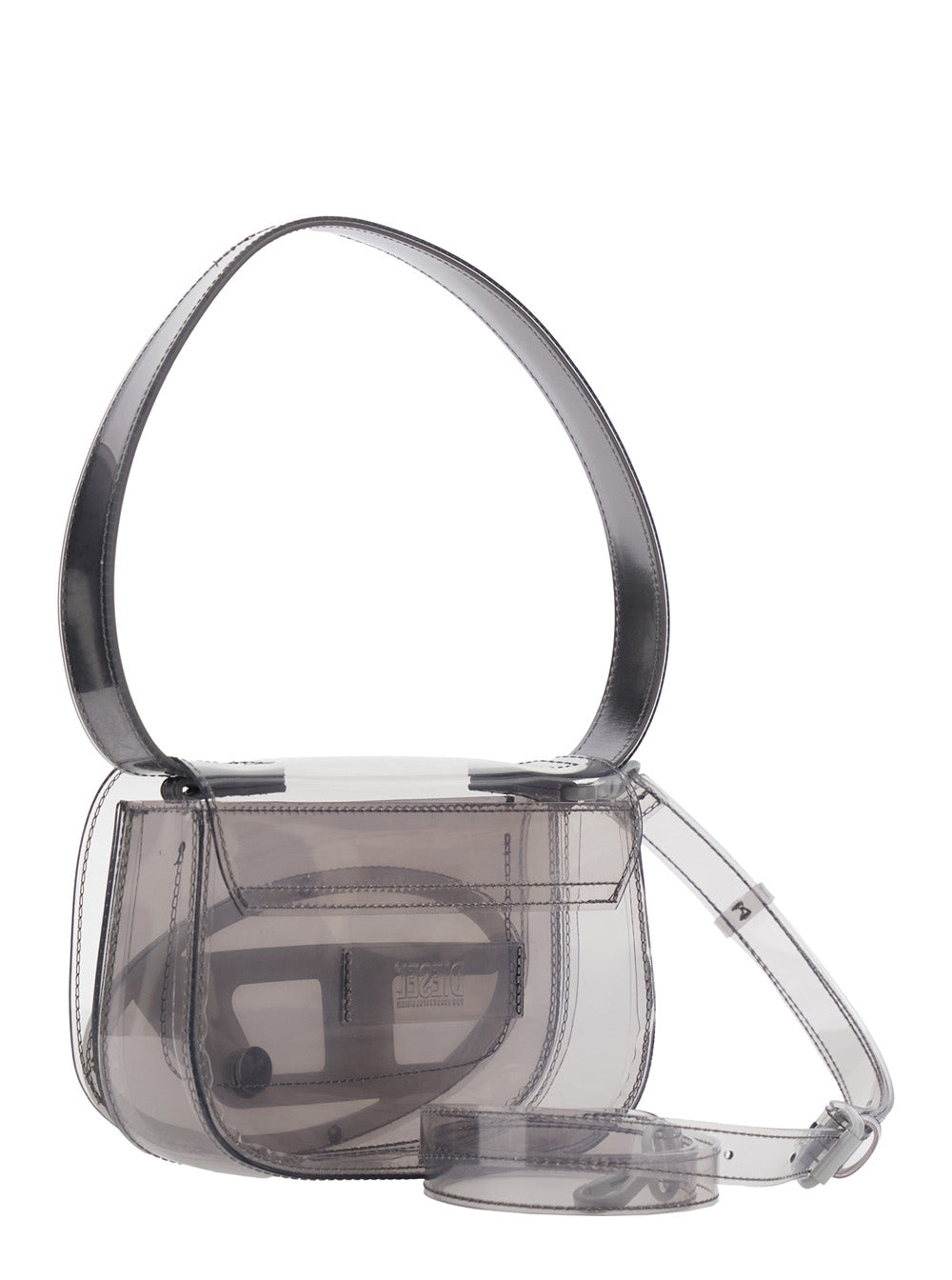 Diesel Women '1Dr' Grey Crossbody Bag With Oval D Patch And Semi-Transparent Design In Fabric Woman DIESEL
