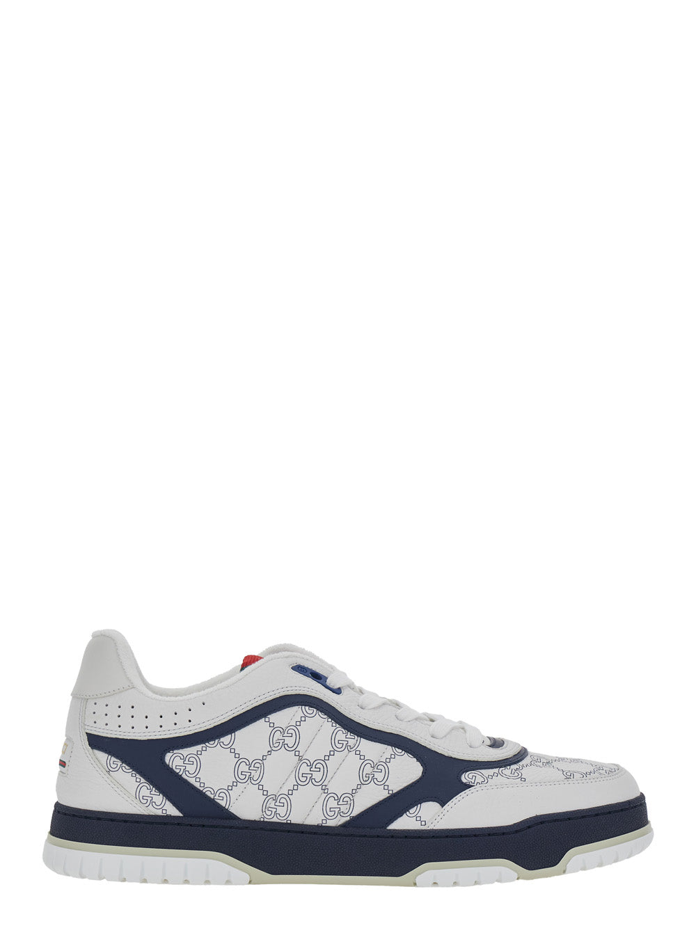 Gucci Men 'Re-Web' White Low Top Sneakers With Web Tongue And All-Over Gg Motif In Leather Man GUCCI
