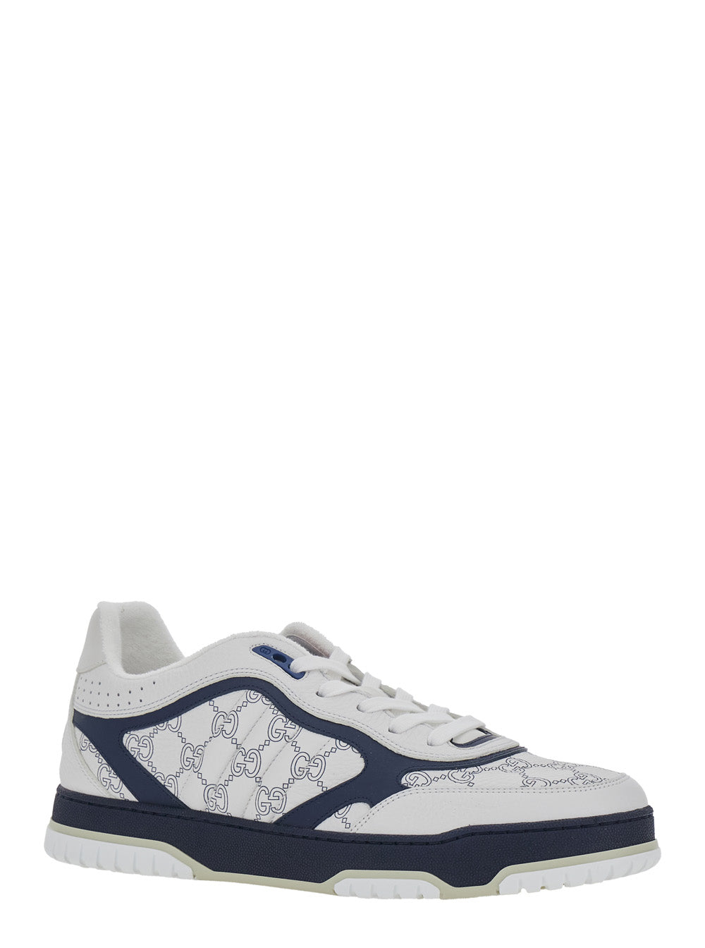 Gucci Men 'Re-Web' White Low Top Sneakers With Web Tongue And All-Over Gg Motif In Leather Man GUCCI