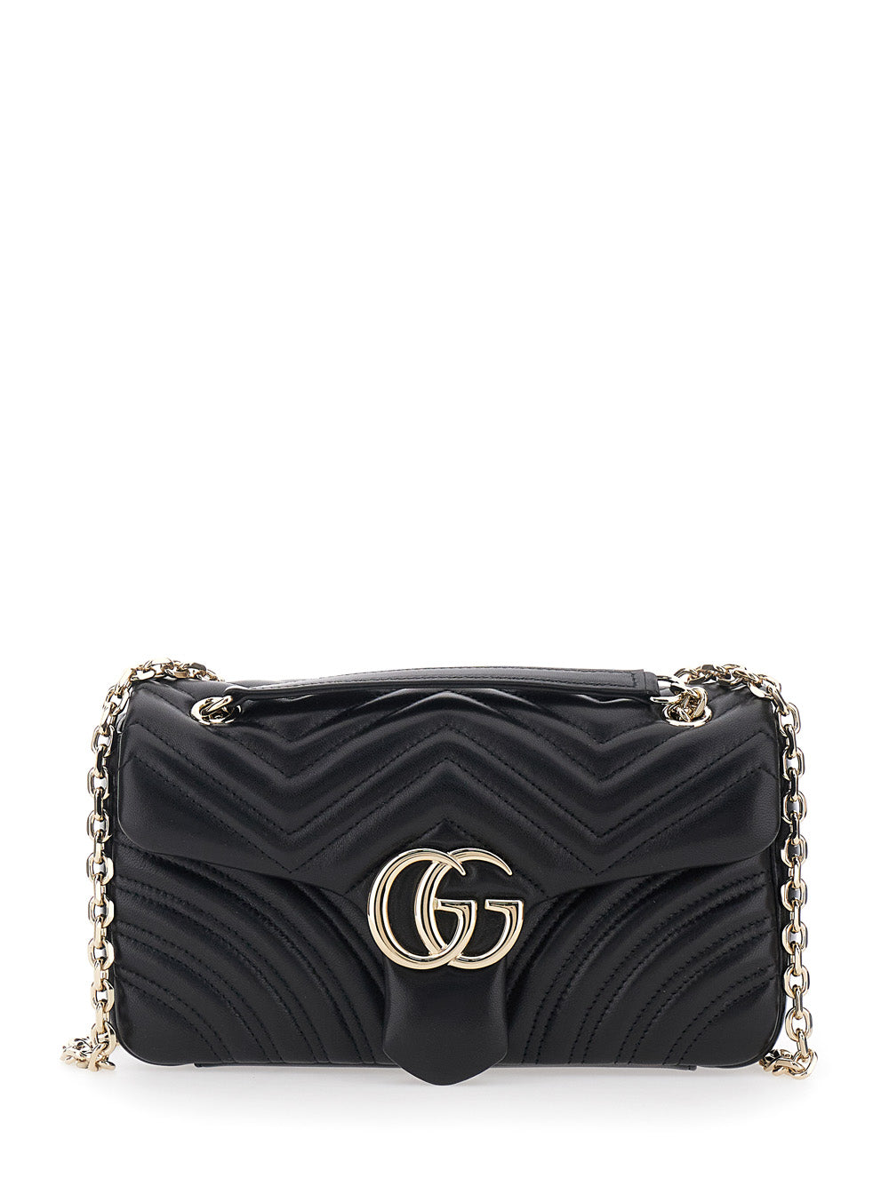 Gucci Women 'Gg Marmont' Black Crossbody Bag With Chain-Link Sliding Shoulder Strap And Gg Plaque On The Front In Leather Woman GUCCI