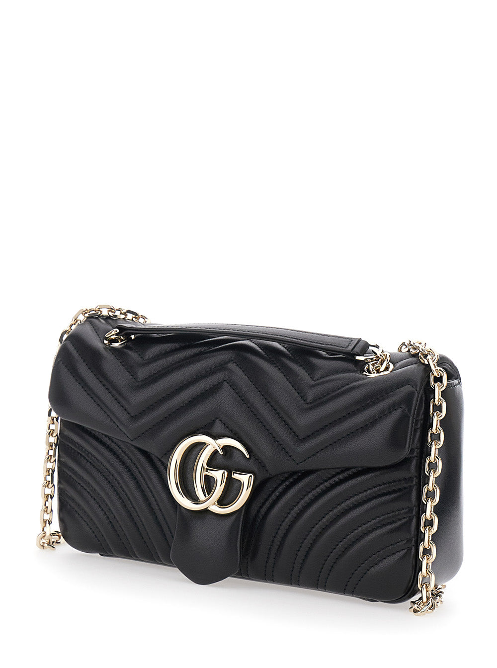 Gucci Women 'Gg Marmont' Black Crossbody Bag With Chain-Link Sliding Shoulder Strap And Gg Plaque On The Front In Leather Woman GUCCI