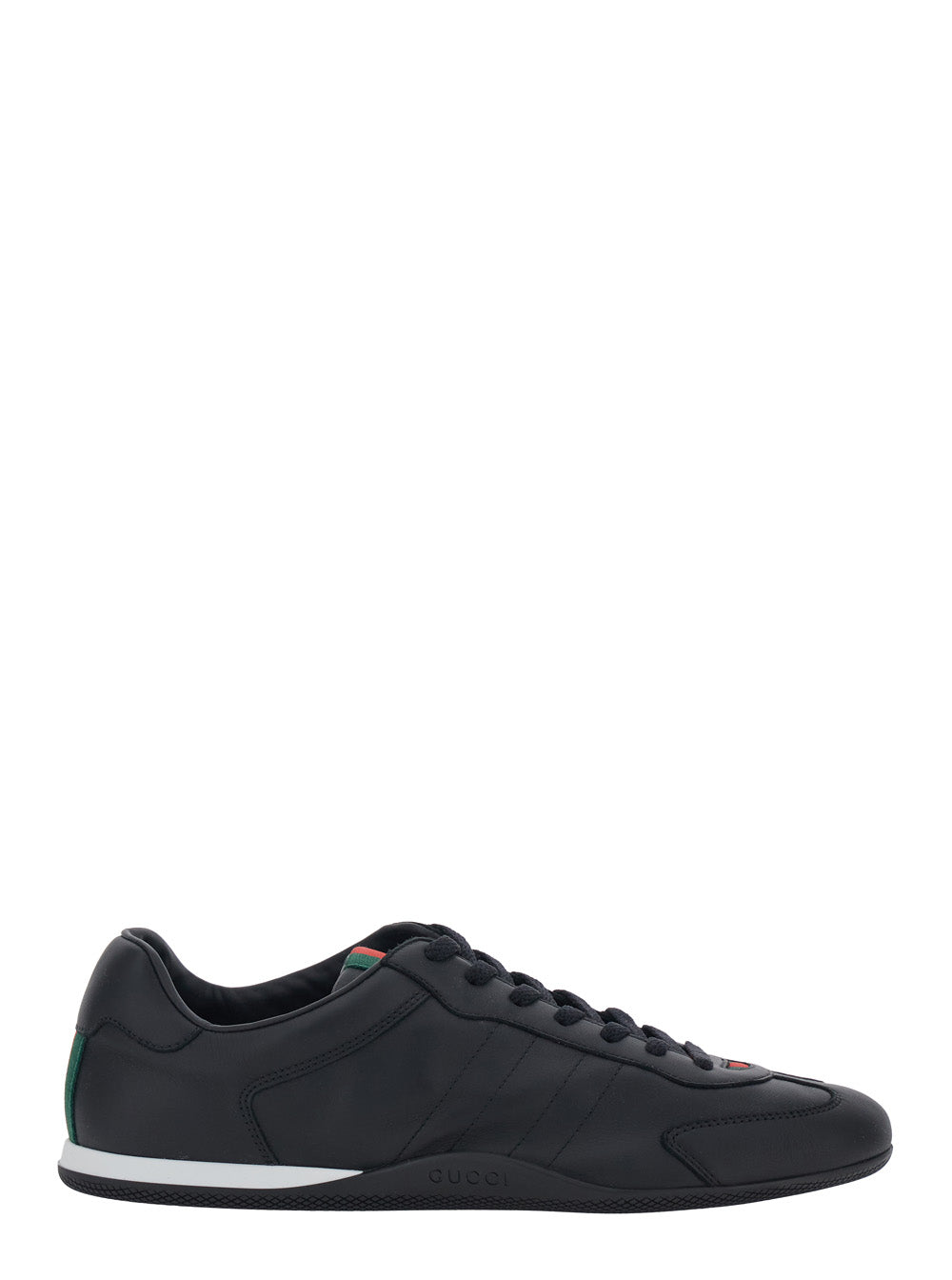 Gucci Men Black Low Top Sneakers With Web Detail In Leather For Men GUCCI