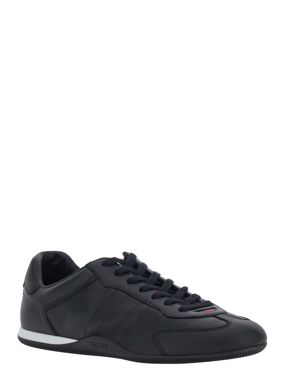 Gucci Men Black Low Top Sneakers With Web Detail In Leather For Men GUCCI