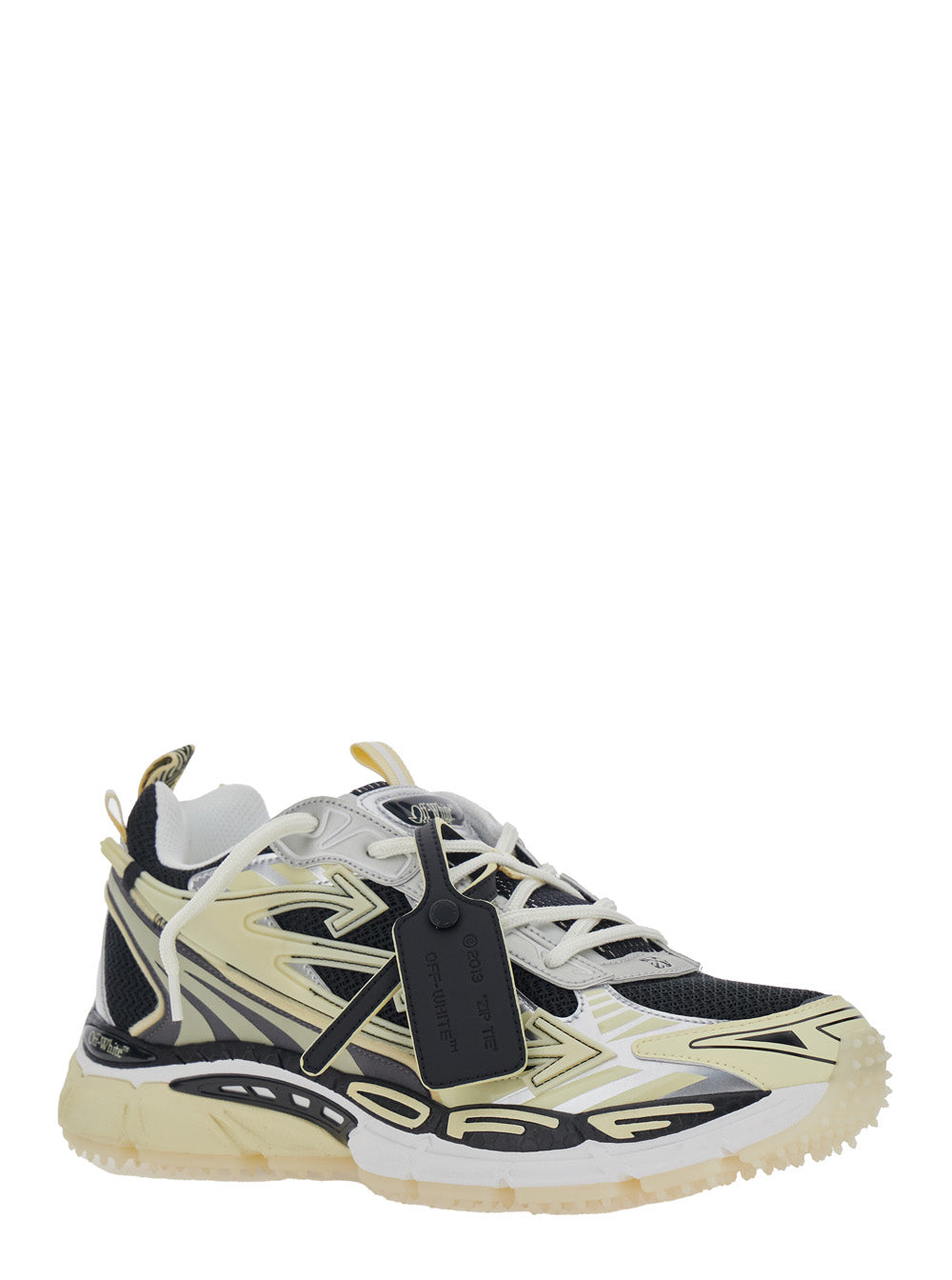 Off-White Men 'Ow Be Right' Grey Low Sneakers With Zip-Tie In Mesh And Leather For Men OFF-WHITE