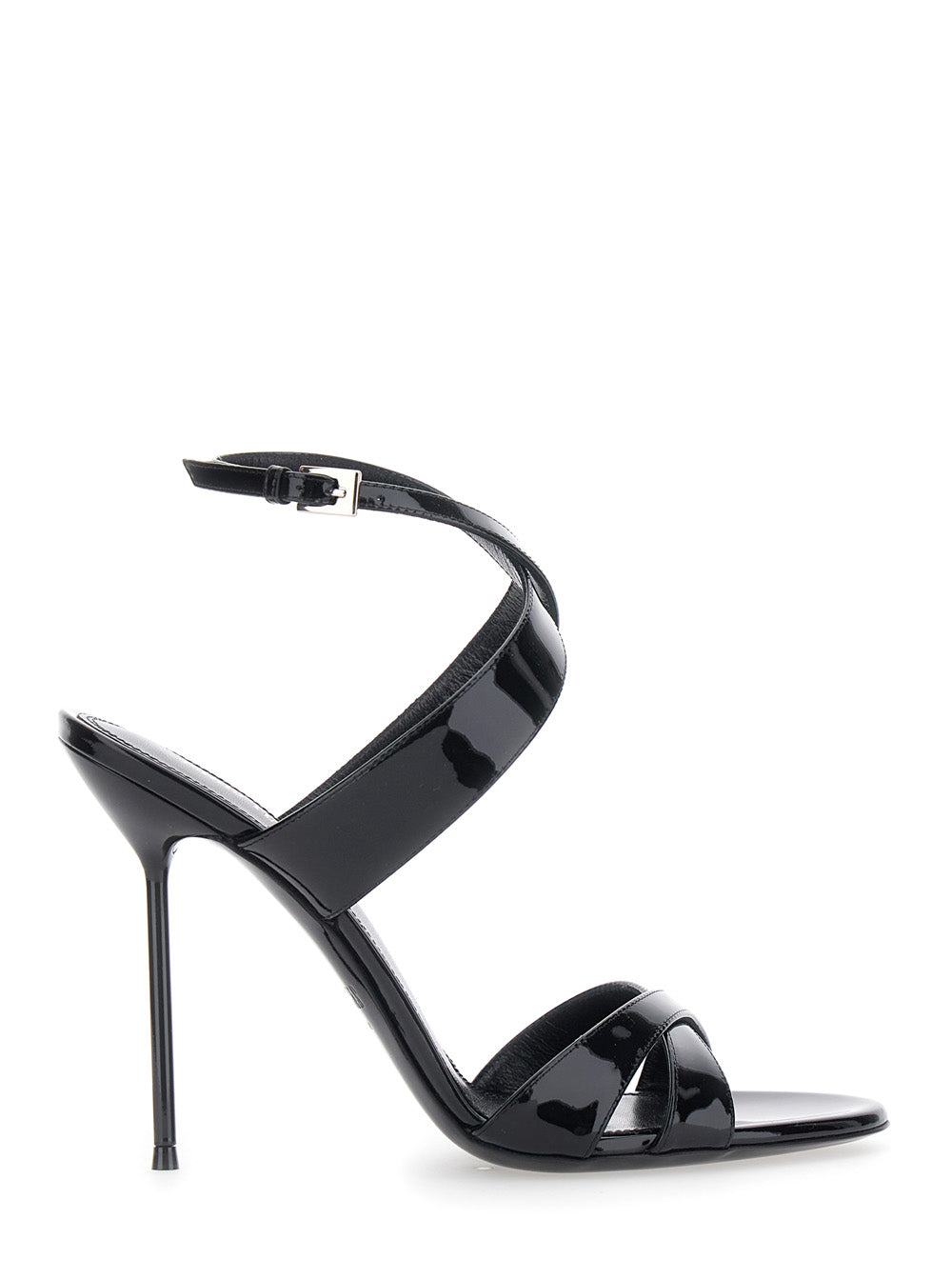 Paris Texas Women 'Lidia' Black High Heel Sandals With Braided Ankle Strap And Stiletto Heel In Shiny Leather Women PARIS TEXAS
