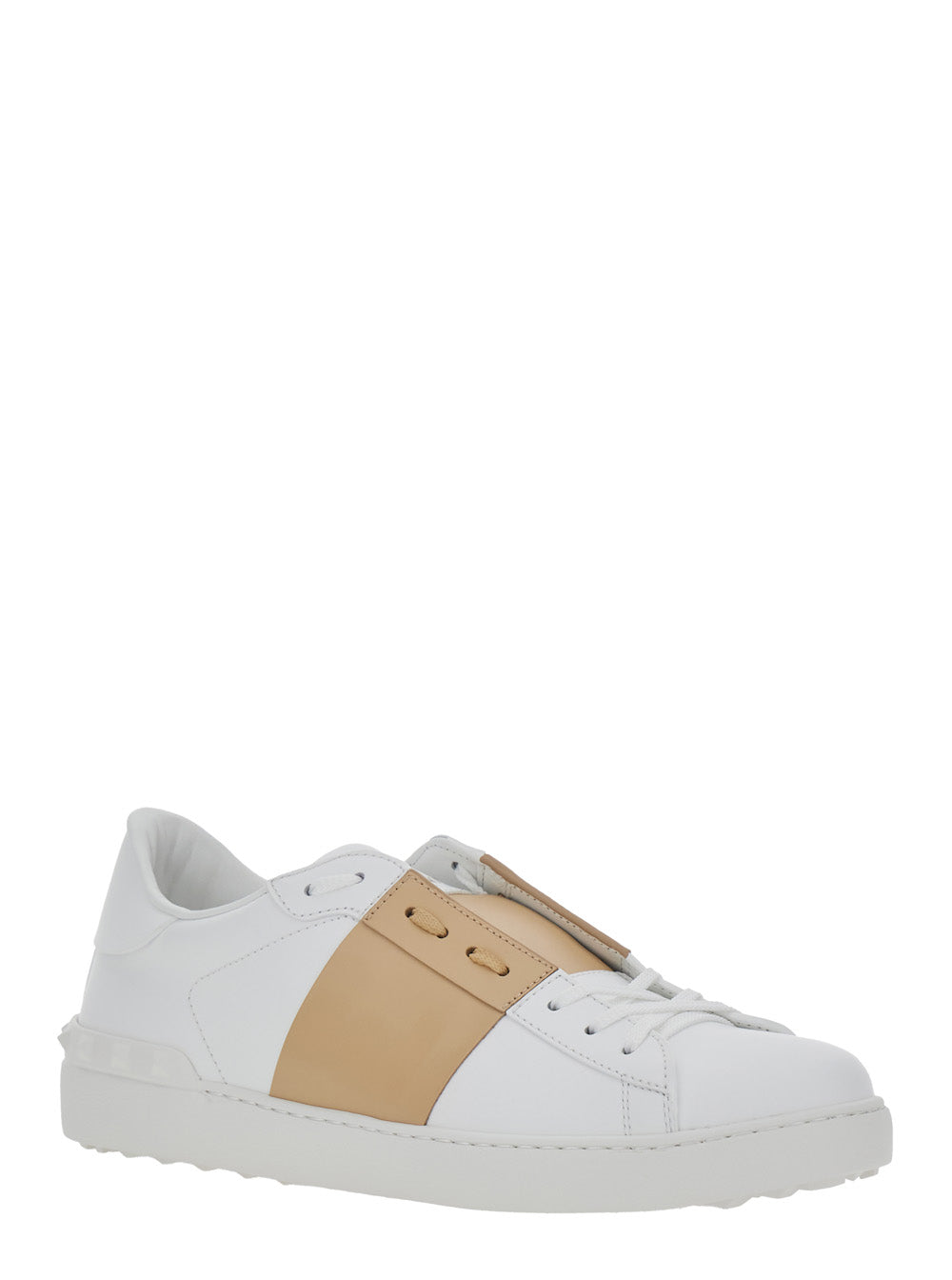 Valentino Garavani Men White Low Top Sneakers With Logo On The Tongue And Rockstud Embellishment On The Rear In Leather Man VALENTINO GARAVANI