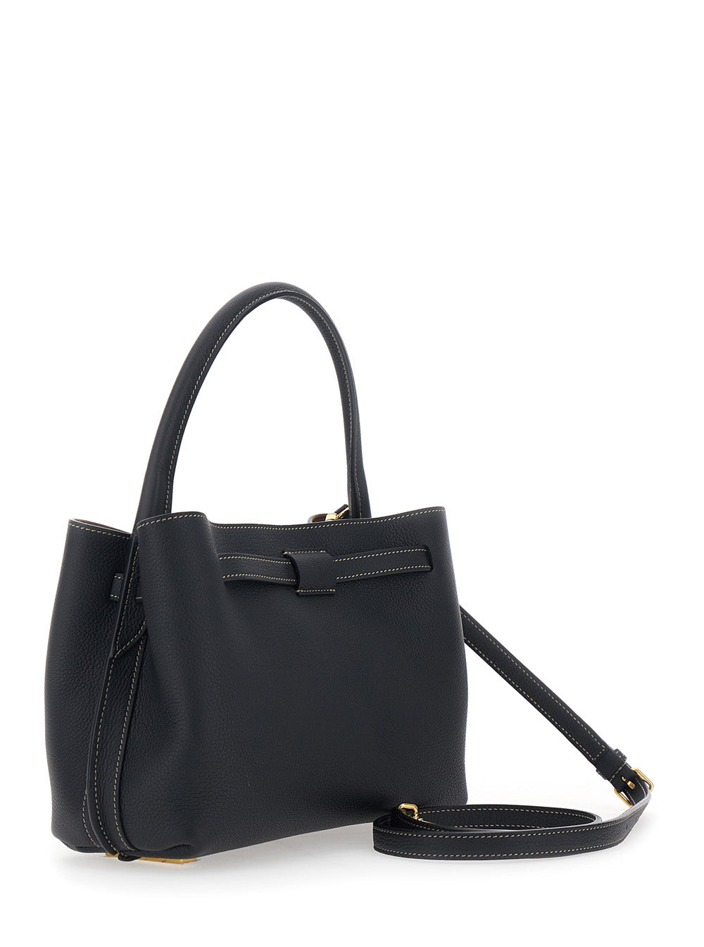 Tod's Women 'T-String' Black Handbag With Adjustable And Removable Shoulder Strap And Buckled Belt Detail On The Front In Grained Leather Woman TOD'S