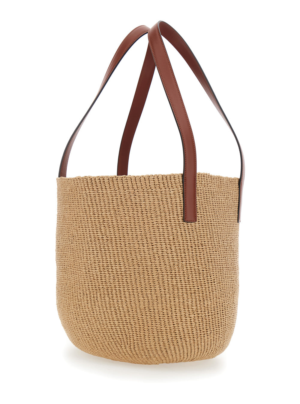 Chloé Women 'Horse Medal' Beige Shopper With Flat Handles And Logo Patch On The Front In Straw Woman CHLOE