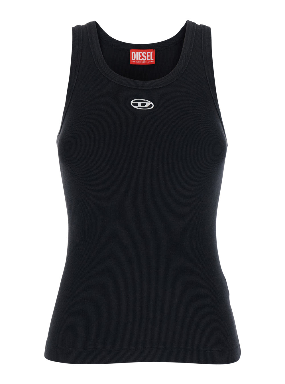 Diesel Women Top With Dlogo On The Front In Black Ribbed Cotton For Women DIESEL
