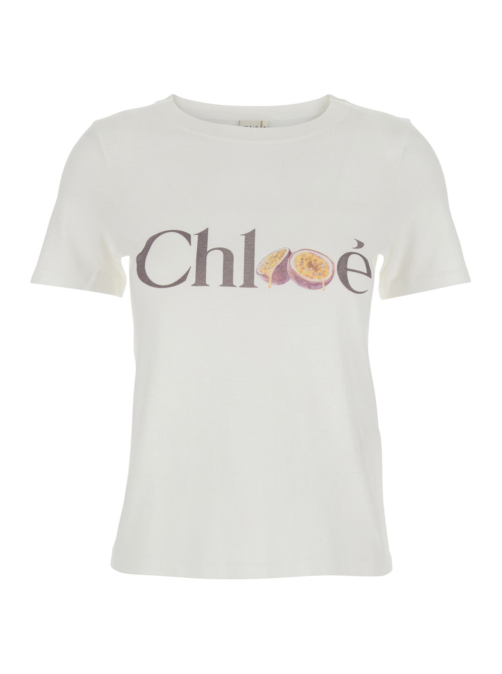 Chloé Women White Crew Neck T-Shirt With Logo Lettering On The Front In Cotton For Women CHLOE