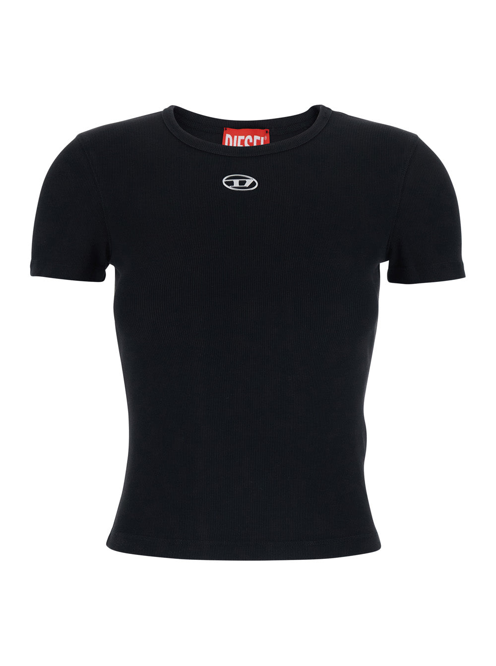 Diesel Women Black T-Shirt With Dlogo Applied On The Front In Cotton For Women DIESEL