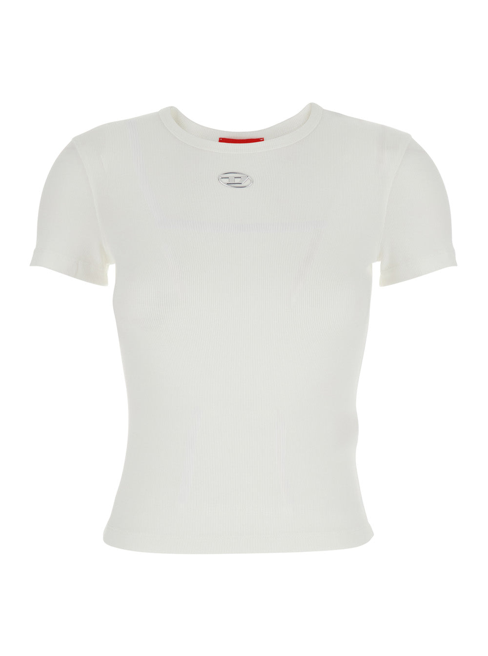 Diesel Women White T-Shirt With Logo On The Front And Ribbed Design In Cotton Woman DIESEL