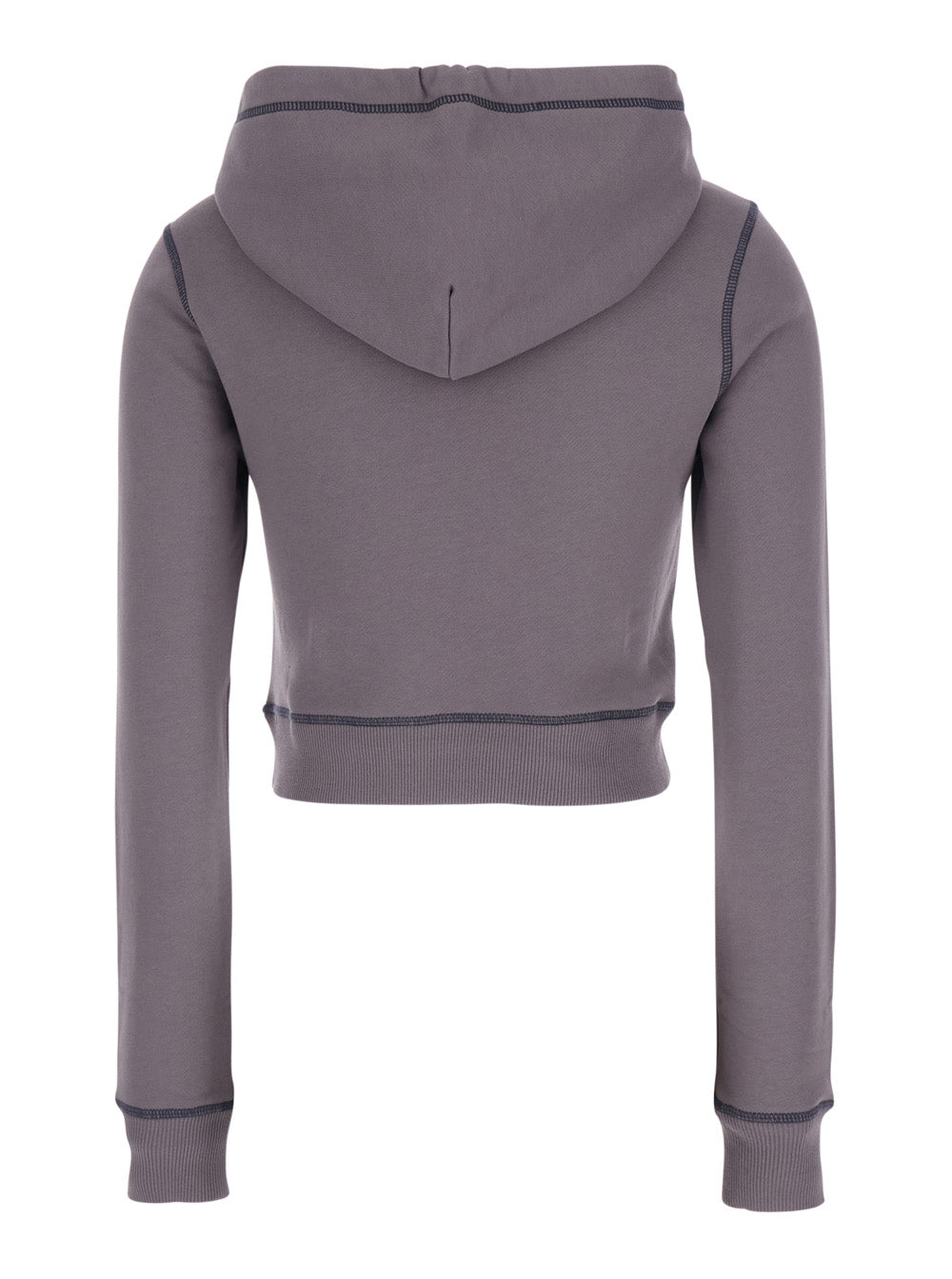 Diesel Women Grey Cropped Hoodie With Drawstring Hood And Rhinestoned Heart On The Front In Cotton Woman DIESEL