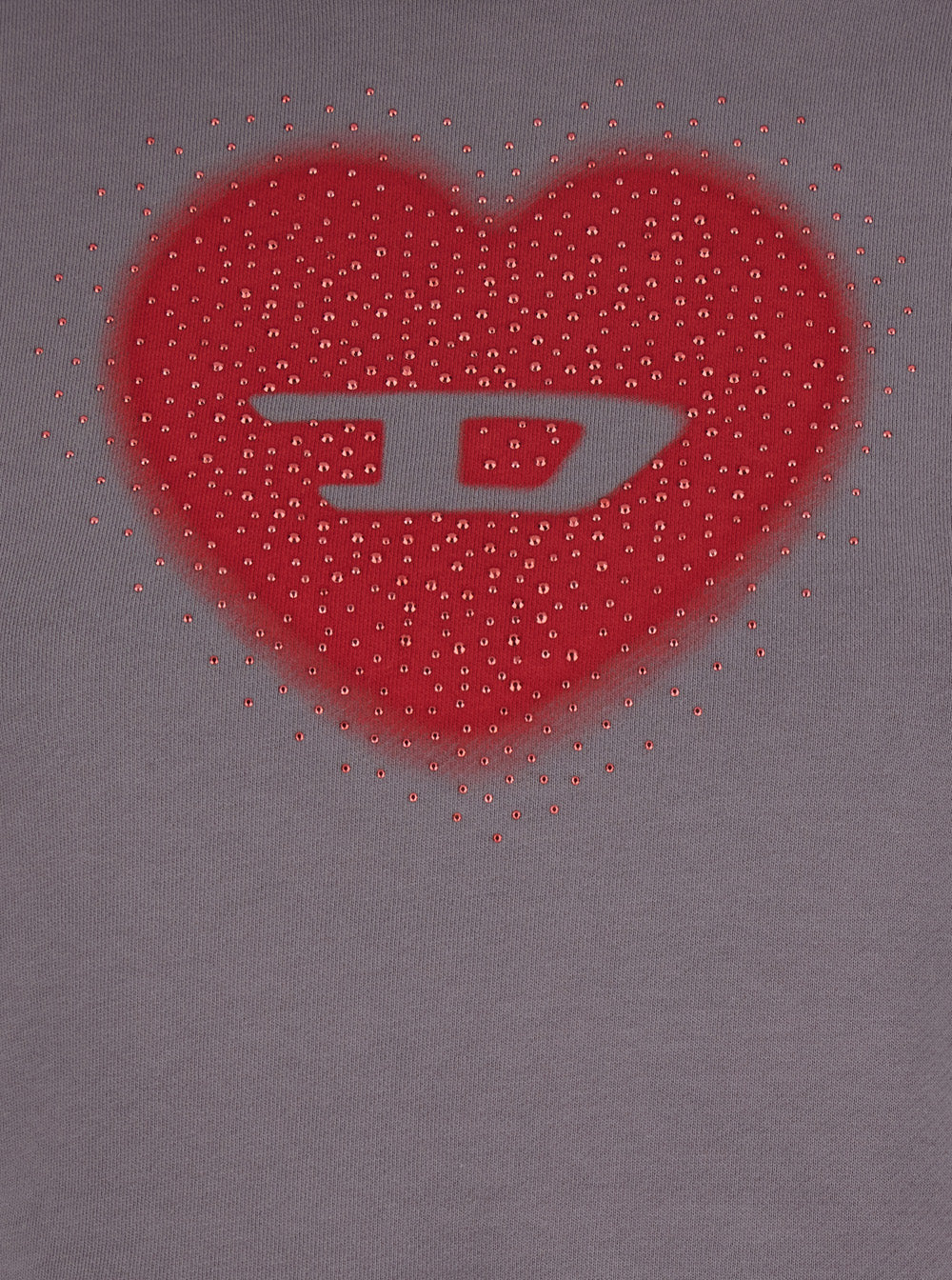 Diesel Women Grey Cropped Hoodie With Drawstring Hood And Rhinestoned Heart On The Front In Cotton Woman DIESEL