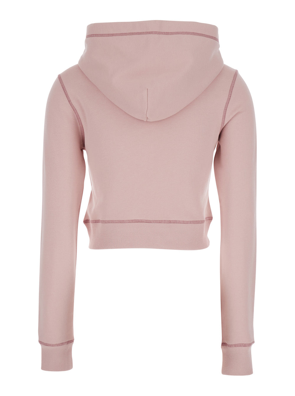 Diesel Women Pink Cropped Hoodie With Drawstring Hood And Rhinestoned Heart On The Front In Cotton Woman DIESEL