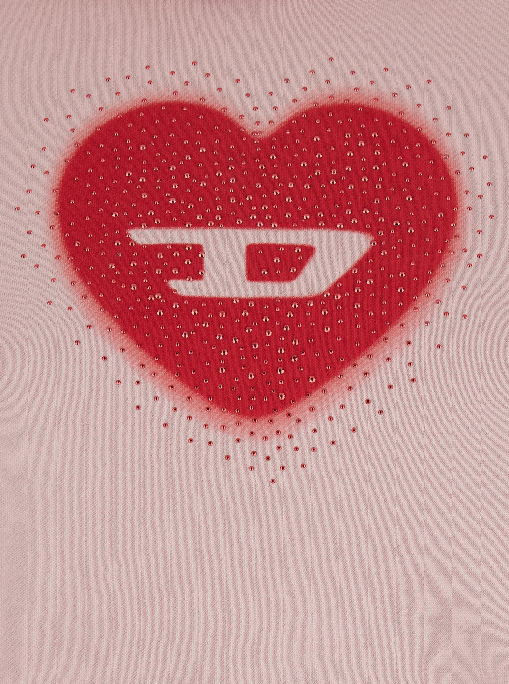 Diesel Women Pink Cropped Hoodie With Drawstring Hood And Rhinestoned Heart On The Front In Cotton Woman DIESEL