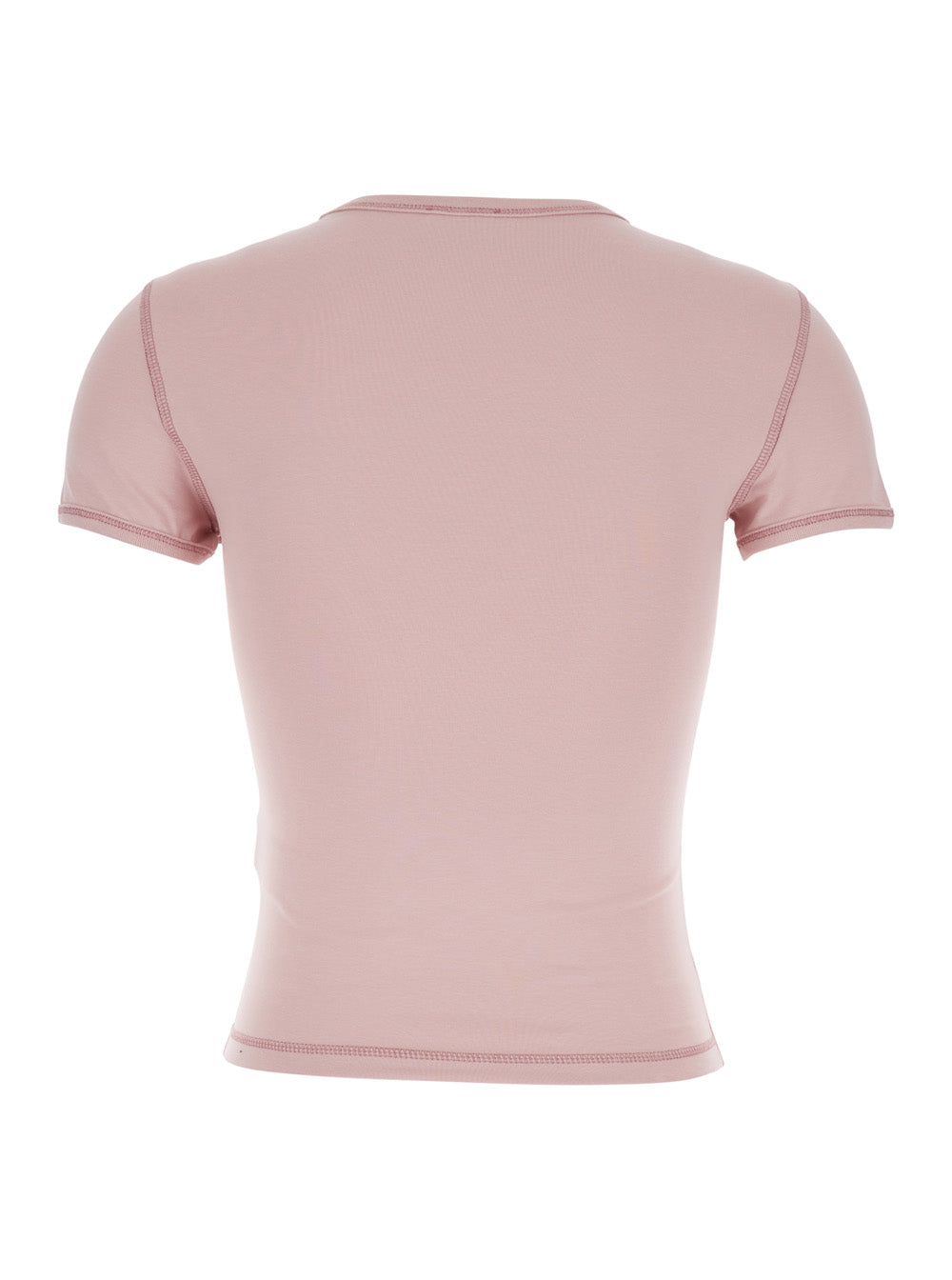 Diesel Women Pink Crew Neck T-Shirt With Front Print And Beaded Details In Cotton Woman