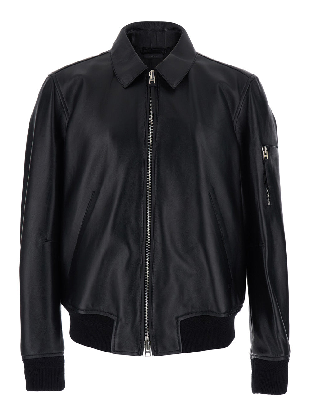 Tom Ford Men Black Jacket With Classic Collar And One Zip Pocket On The Sleeve In Leather For Men TOM FORD