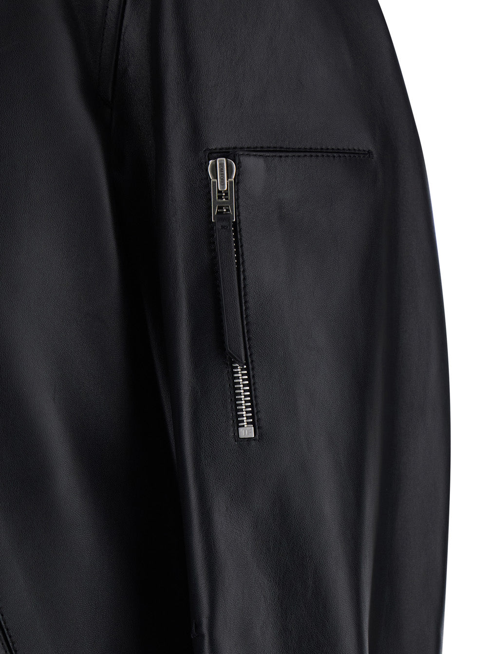 Tom Ford Men Black Jacket With Classic Collar And One Zip Pocket On The Sleeve In Leather For Men TOM FORD