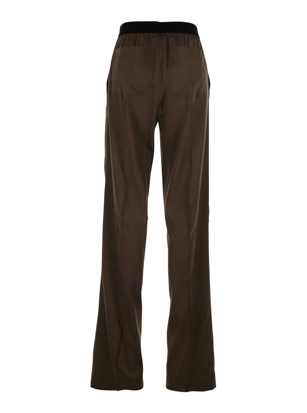 Tom Ford Women Brown Pants With Elastic Waist And Logo Lettering In Stretch Silk For Women TOM FORD