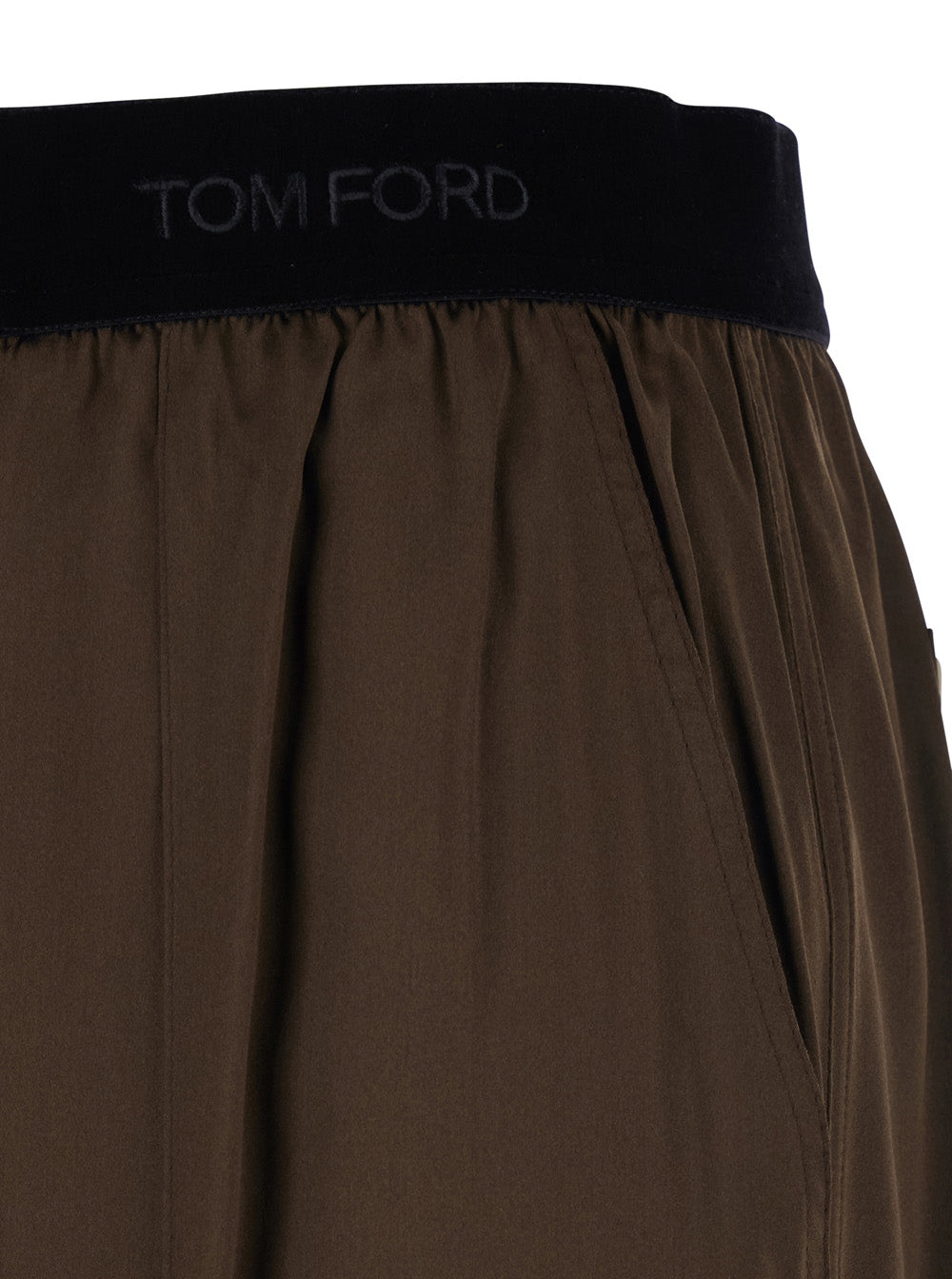 Tom Ford Women Brown Pants With Elastic Waist And Logo Lettering In Stretch Silk For Women TOM FORD