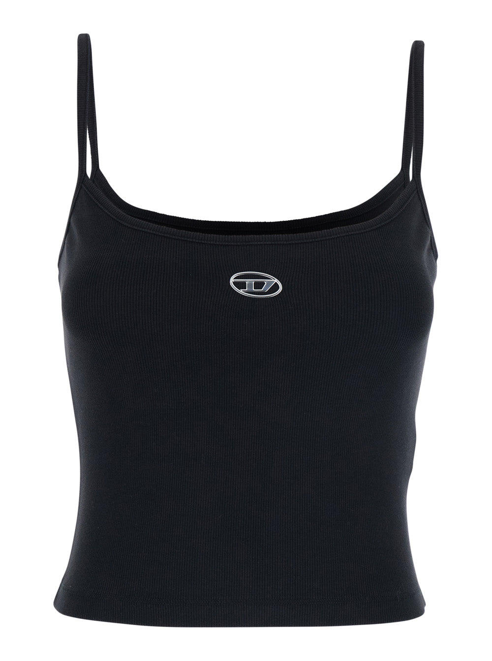 Diesel Women Black Top With Thin Straps And D-Logo Plaque On The Front In Cotton Woman DIESEL
