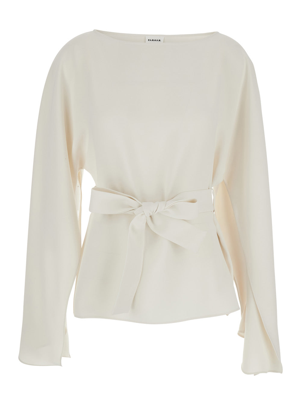 P.A.R.O.S.H. Women White Crew Neck Blouse With Bow Detail On The Front In Cady For Women P.A.R.O.S.H.