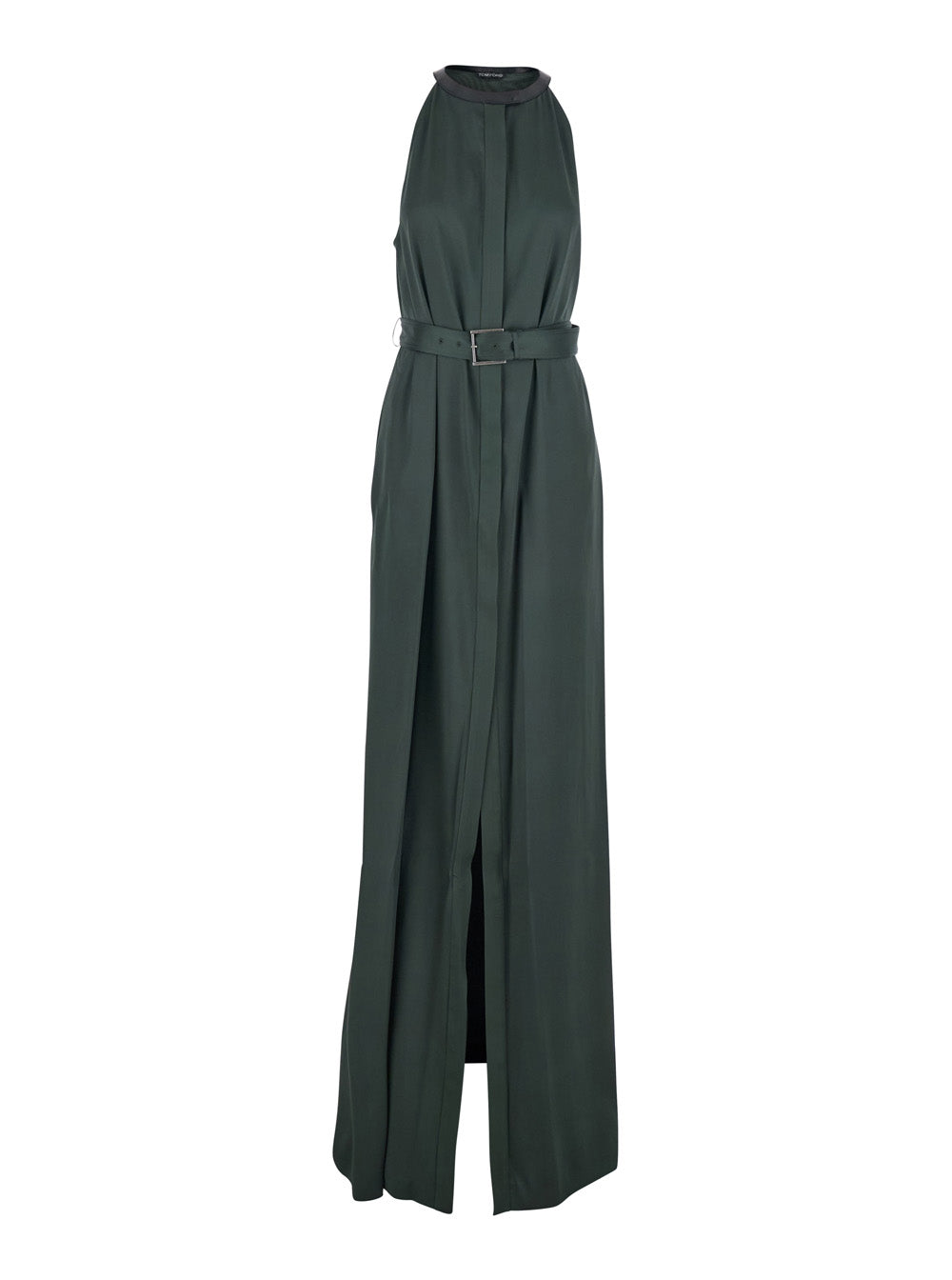Tom Ford Women Green Long Dress With Halterneck And Front Belt In Viscose Blend For Women TOM FORD