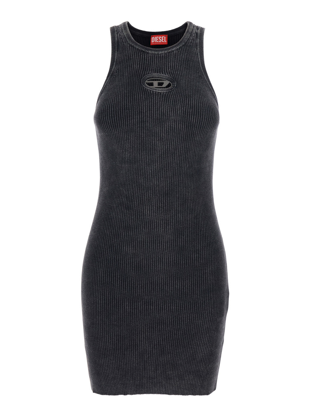 Diesel Women Black Crewneck Sleeveless Dress With Cut-Out Logo On The Front In Cotton Woman DIESEL