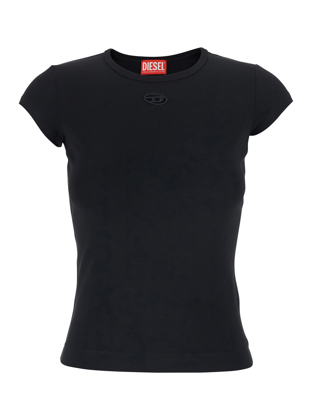 Diesel Women 'Angie' Black T-Shirt With D-Logo Plaque On The Front In Cotton Woman DIESEL