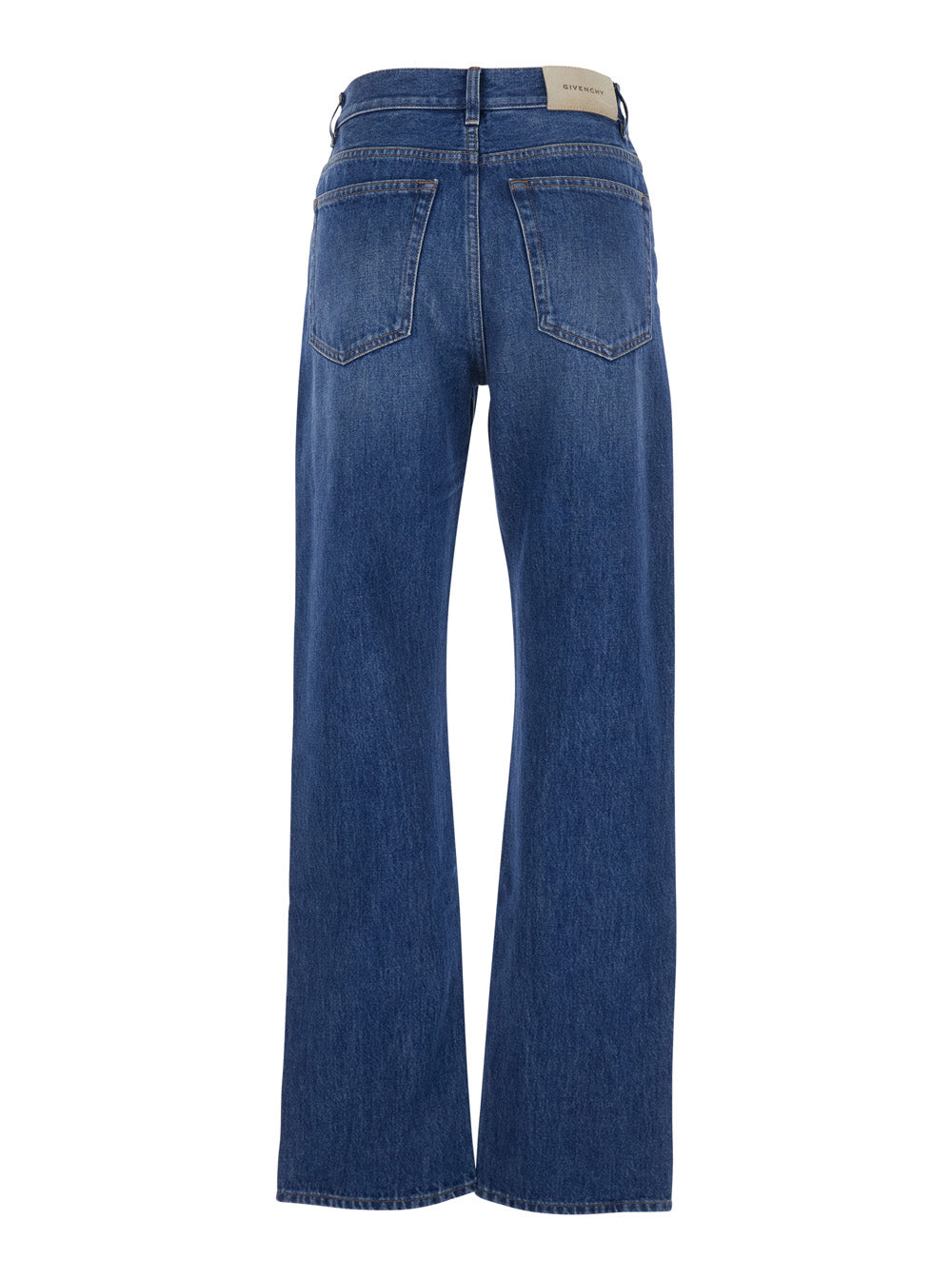Givenchy Women Blue Pants With Belt Loops And Logo Patch On The Rear In Denim Woman GIVENCHY