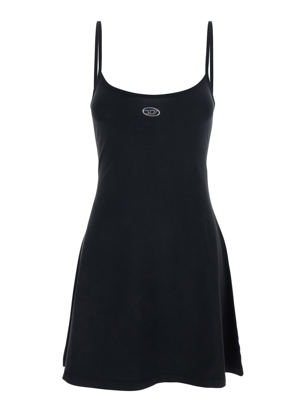 Diesel Women Black Dress With Thin Straps And Dlogo Plaque On The Front In Cotton For Women DIESEL