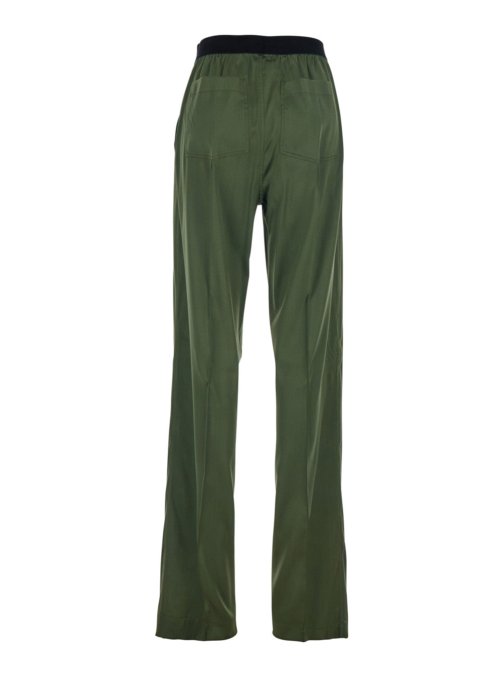 Tom Ford Women Green Elastic Waist Pants With Logo Lettering In Stretch Silk Woman TOM FORD