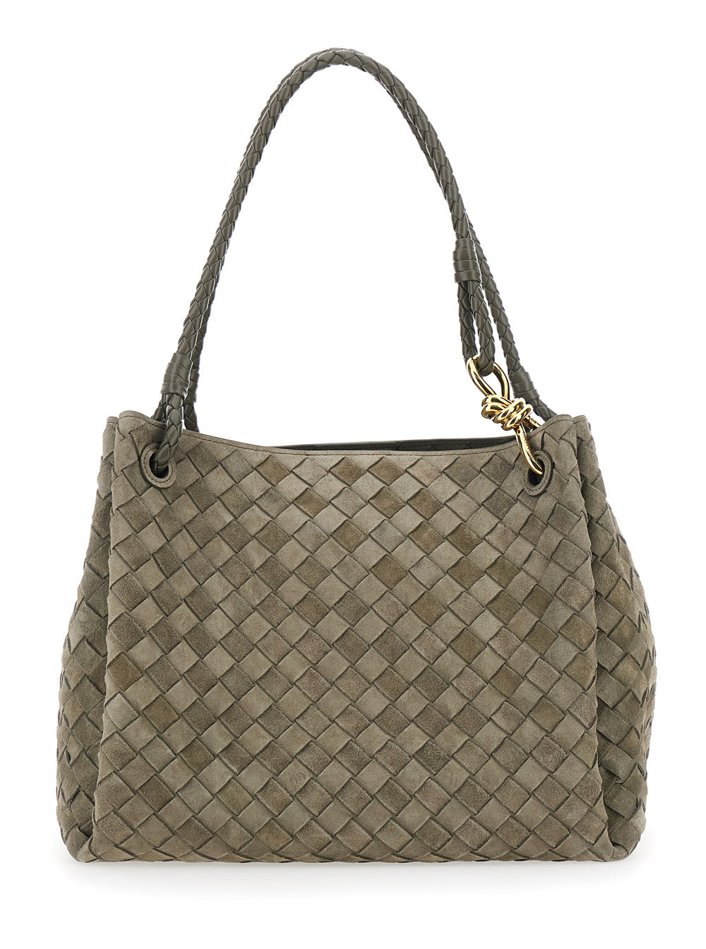 Bottega Veneta Women 'Parachute Large' Green Shoulder Bag With All-Over Intreccio Motif And Removable Pouch In Suede Woman BOTTEGA VENETA
