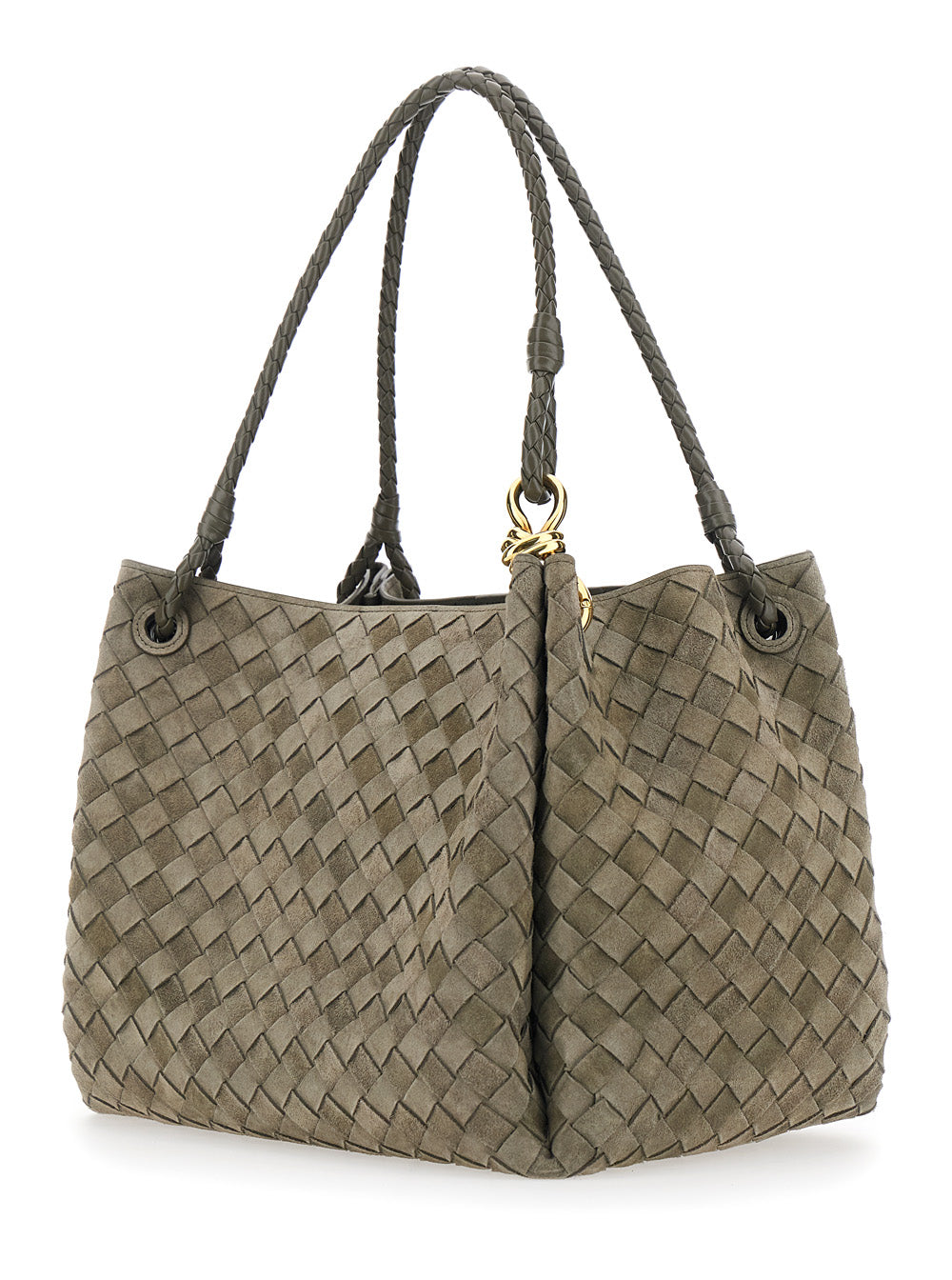 Bottega Veneta Women 'Parachute Large' Green Shoulder Bag With All-Over Intreccio Motif And Removable Pouch In Suede Woman BOTTEGA VENETA