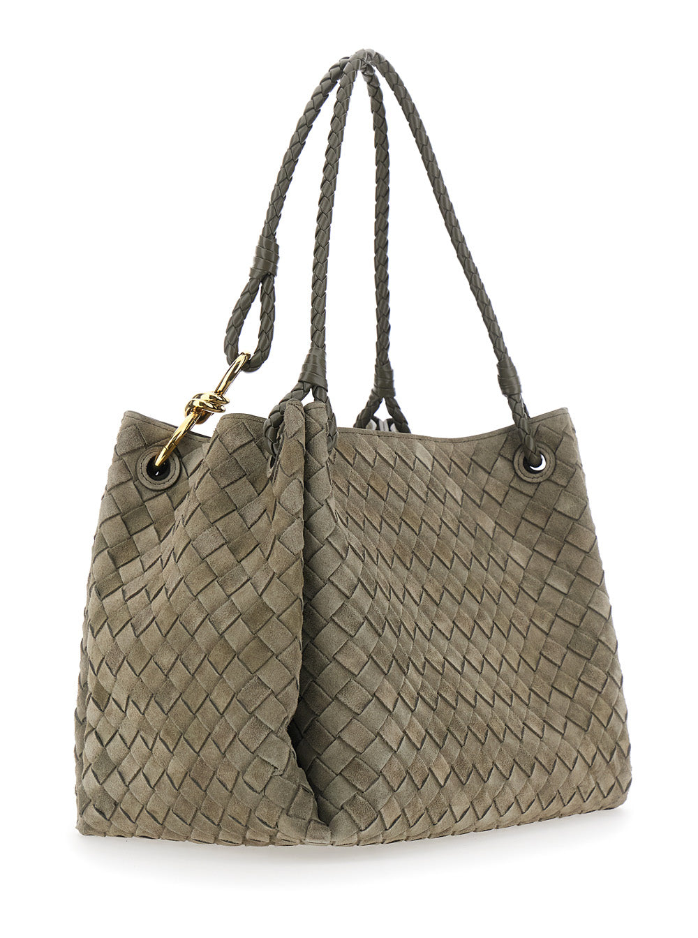 Bottega Veneta Women 'Parachute Large' Green Shoulder Bag With All-Over Intreccio Motif And Removable Pouch In Suede Woman BOTTEGA VENETA