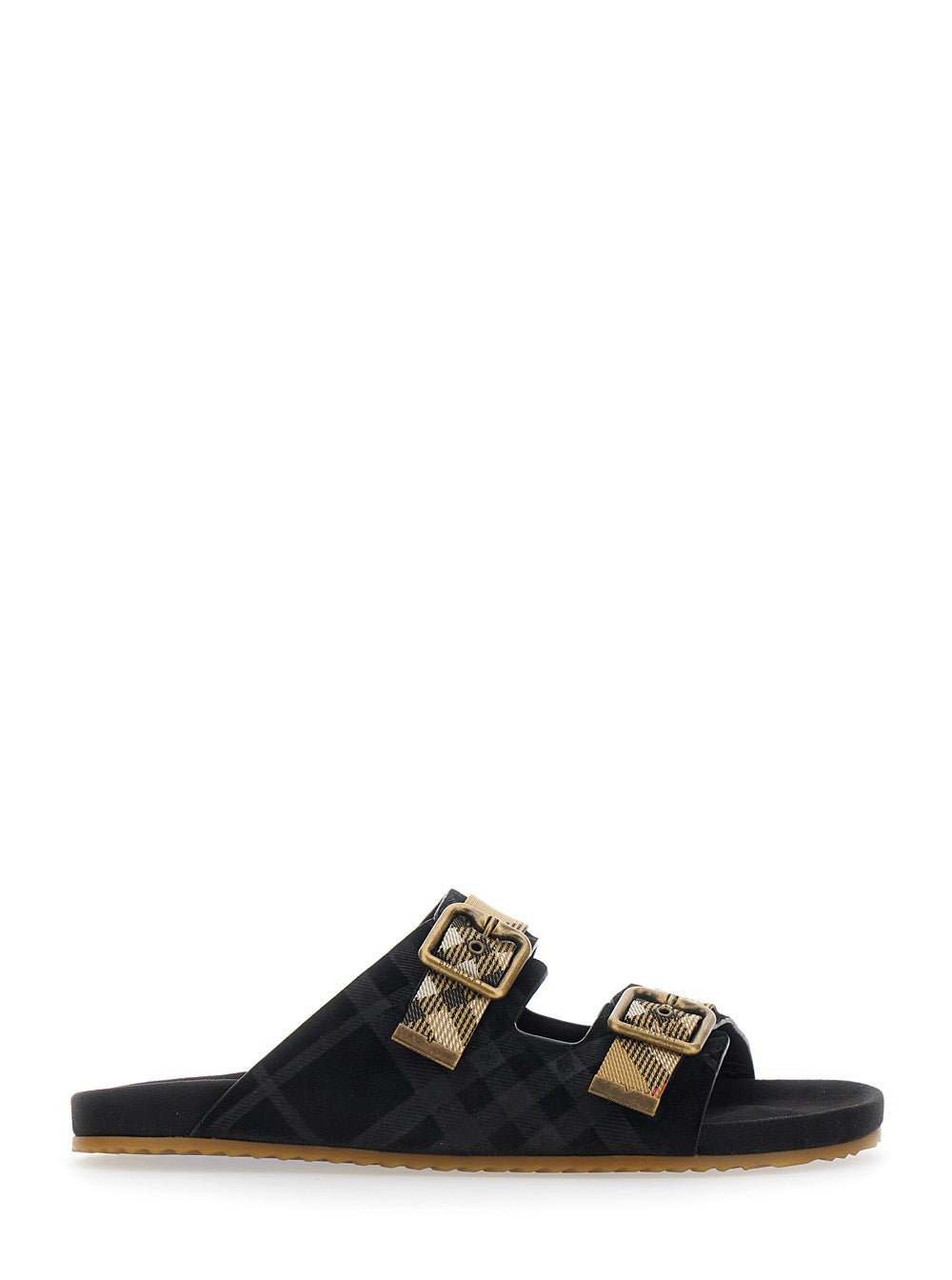 Burberry Men 'Urchin' Black Sandals With Adjustable Buckle And Check Motif In Leather Blend For Men BURBERRY