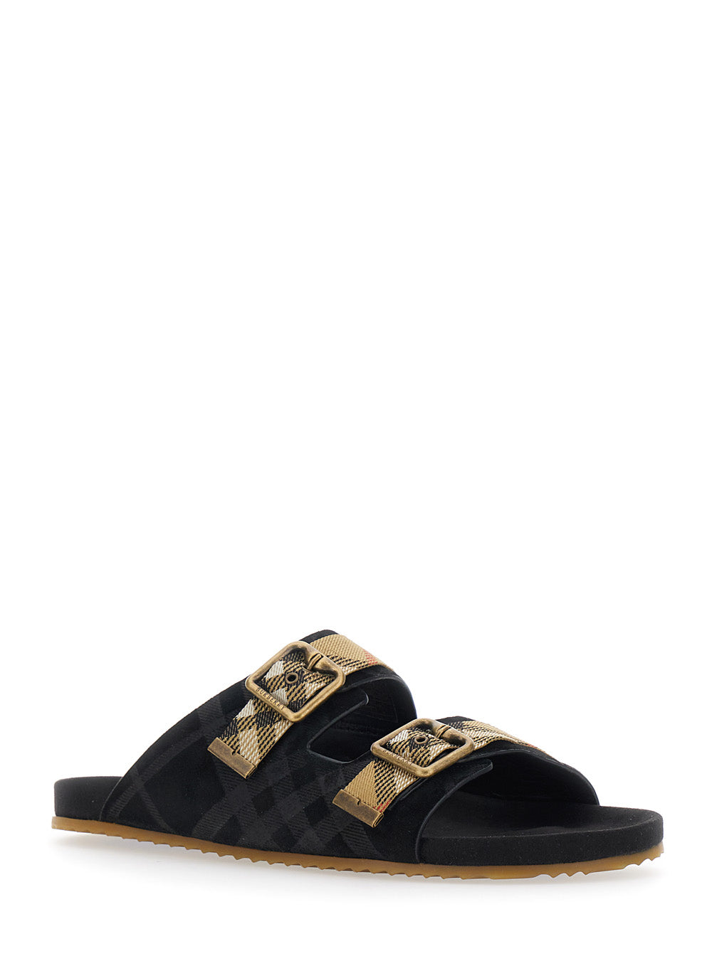 Burberry Men 'Urchin' Black Sandals With Adjustable Buckle And Check Motif In Leather Blend For Men BURBERRY
