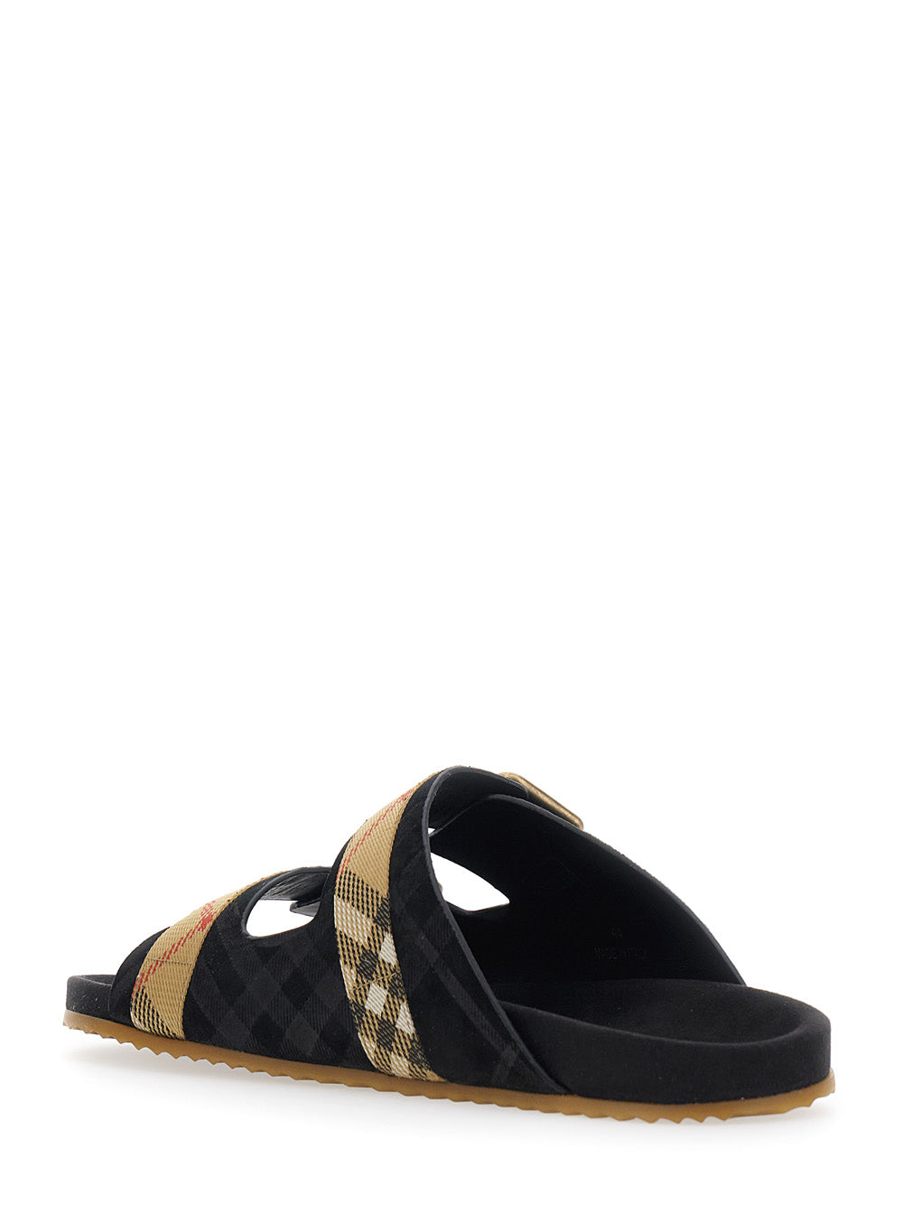 Burberry Men 'Urchin' Black Sandals With Adjustable Buckle And Check Motif In Leather Blend For Men BURBERRY