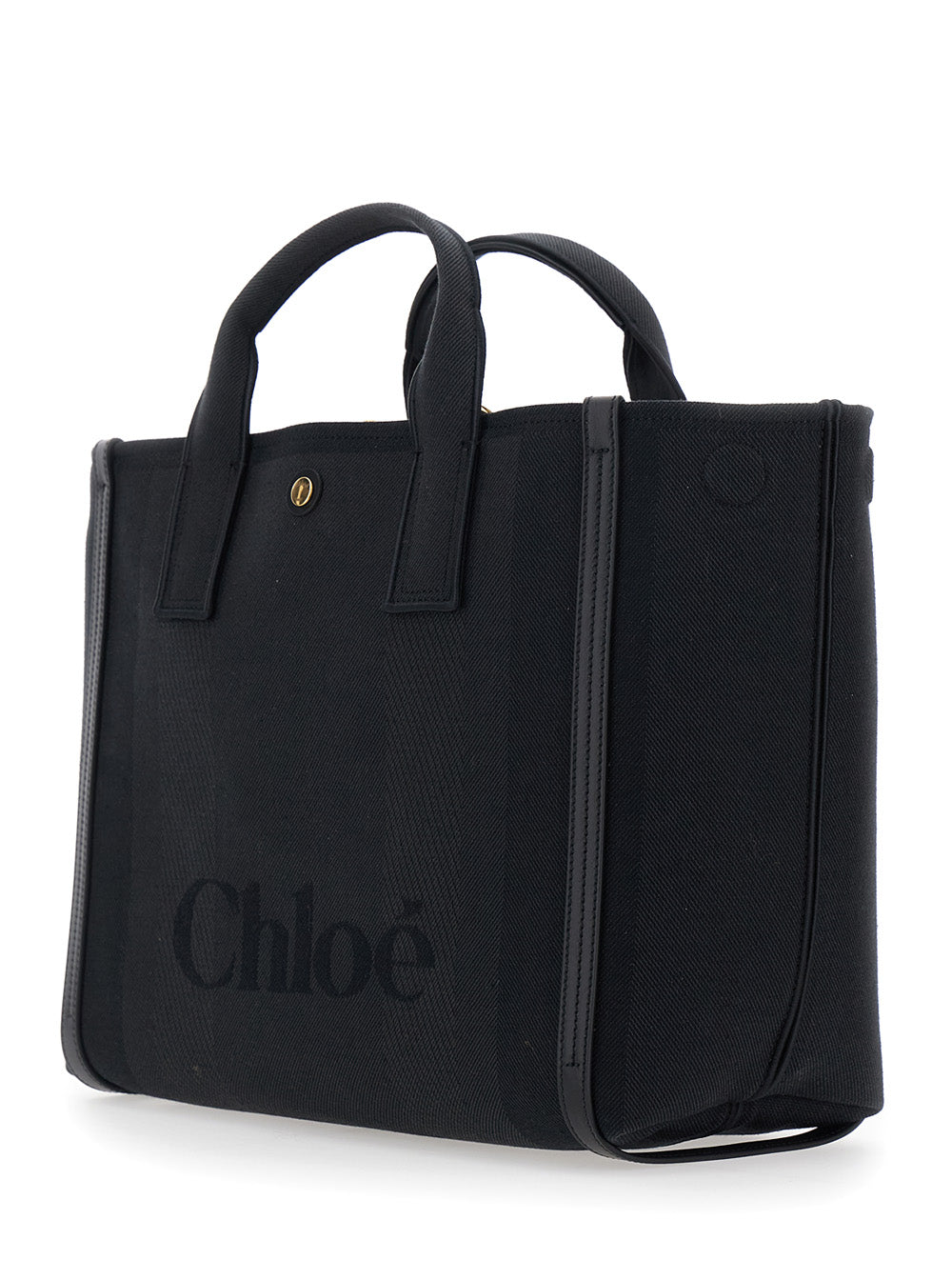 Chloé Women 'Carry Medium' Black Handbag With Front Logo Print In Cotton Canvas Woman CHLOE