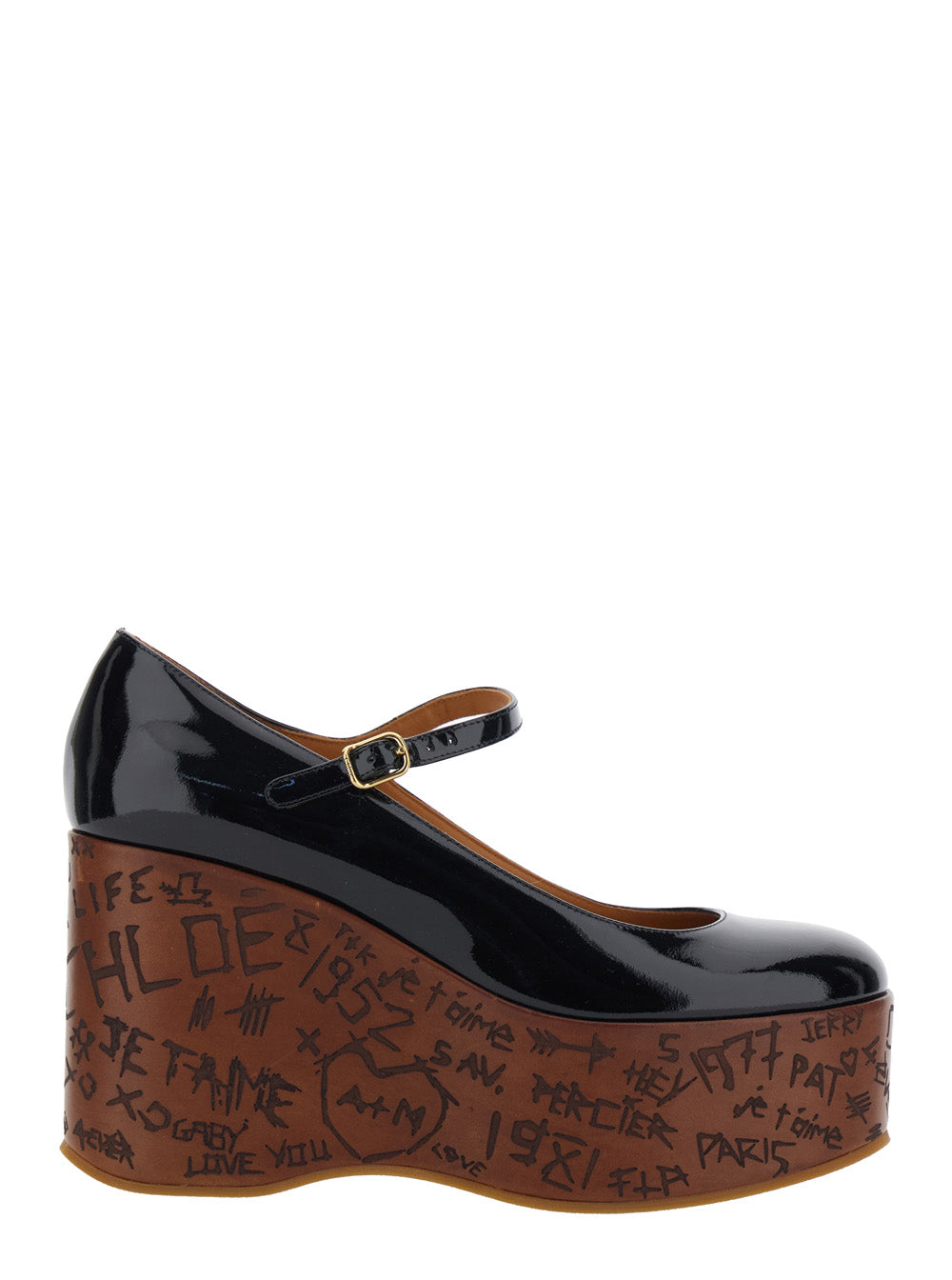 Chloé Women Black Wedges With Mary Jane Strap In Leather For Women CHLOE