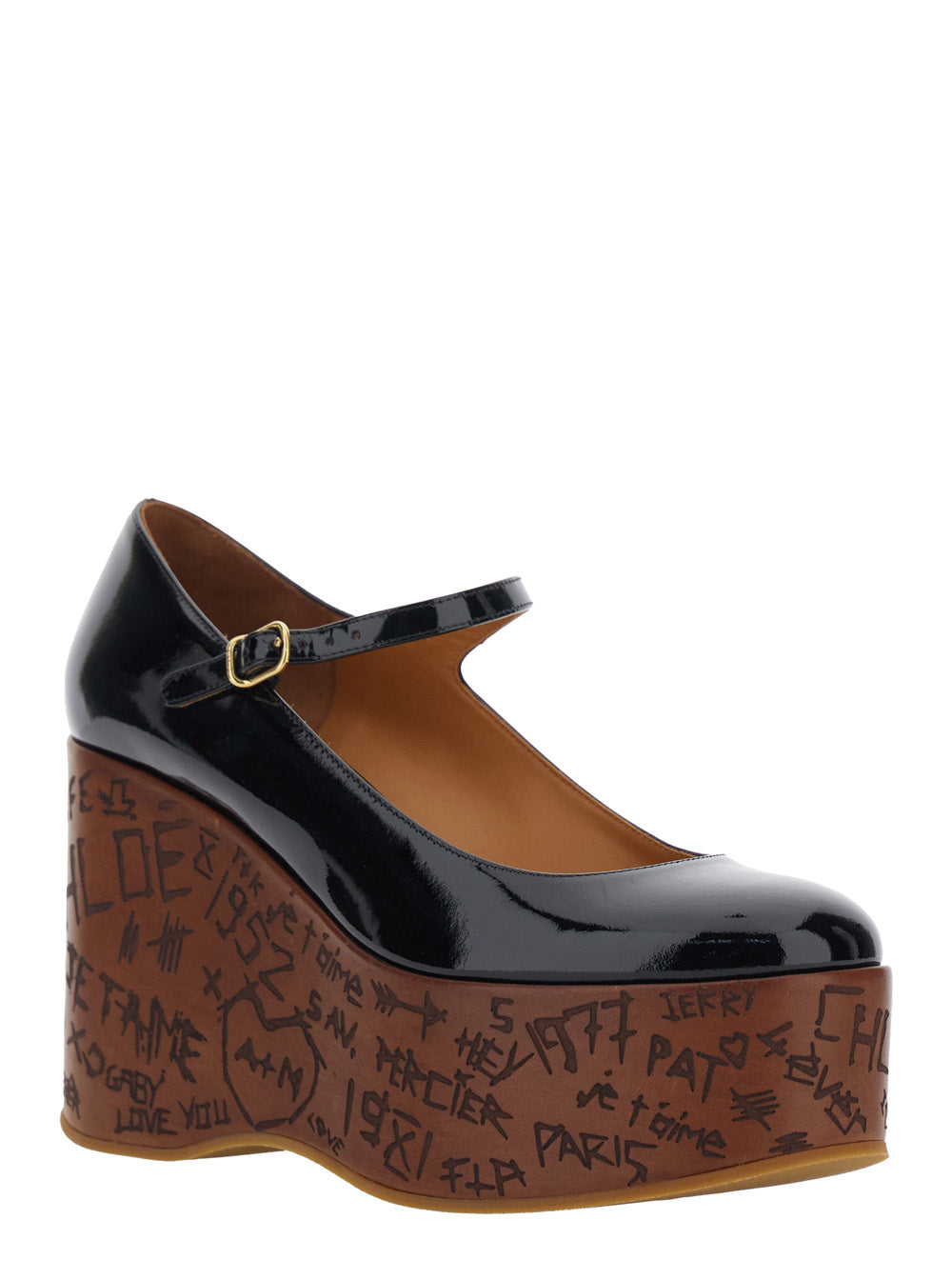 Chloé Women Black Wedges With Mary Jane Strap In Leather For Women CHLOE